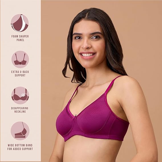 NYKD Women’s Polyamide by Nykaa Hidden Support Bra Non-Padded, Non-Wired in Luxe Jacquard Fabric – NYB390